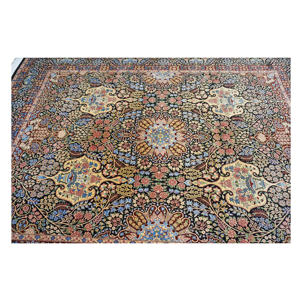 Pakistani Lavra Kerman Wool 9x12 Black, Rust & Blue Handmade Area Rug #1144156