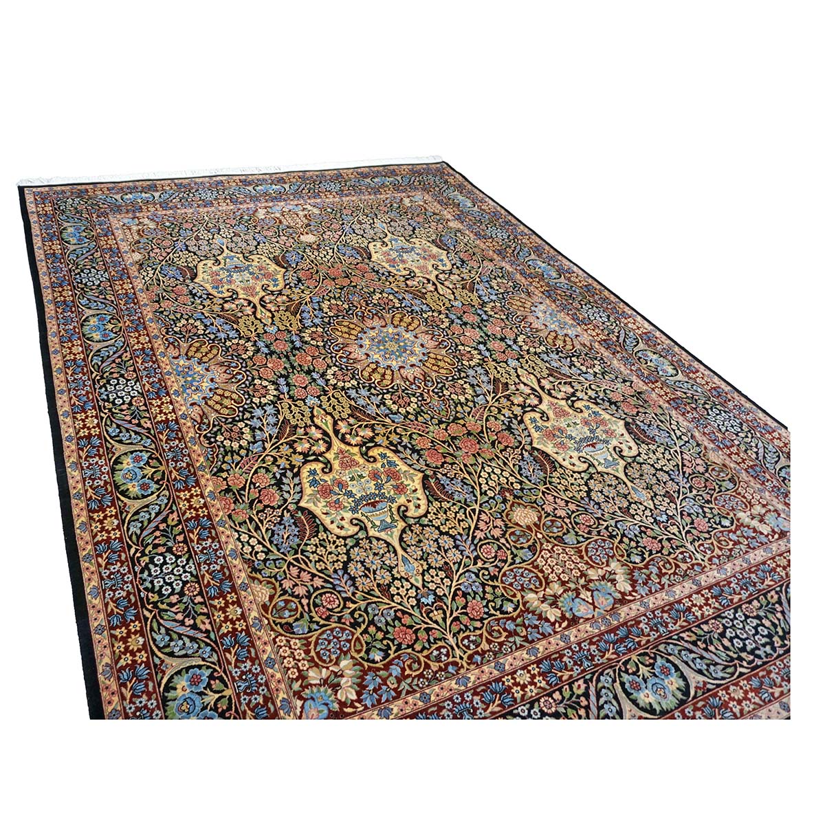 Pakistani Lavra Kerman Wool 9x12 Black, Rust & Blue Handmade Area Rug #1144156