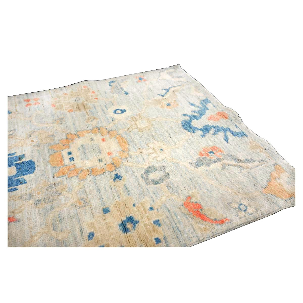 21st Century Turkish Sultanabad Wool 3x6 Tan & Light Blue Handmade Runner Rug #1144162