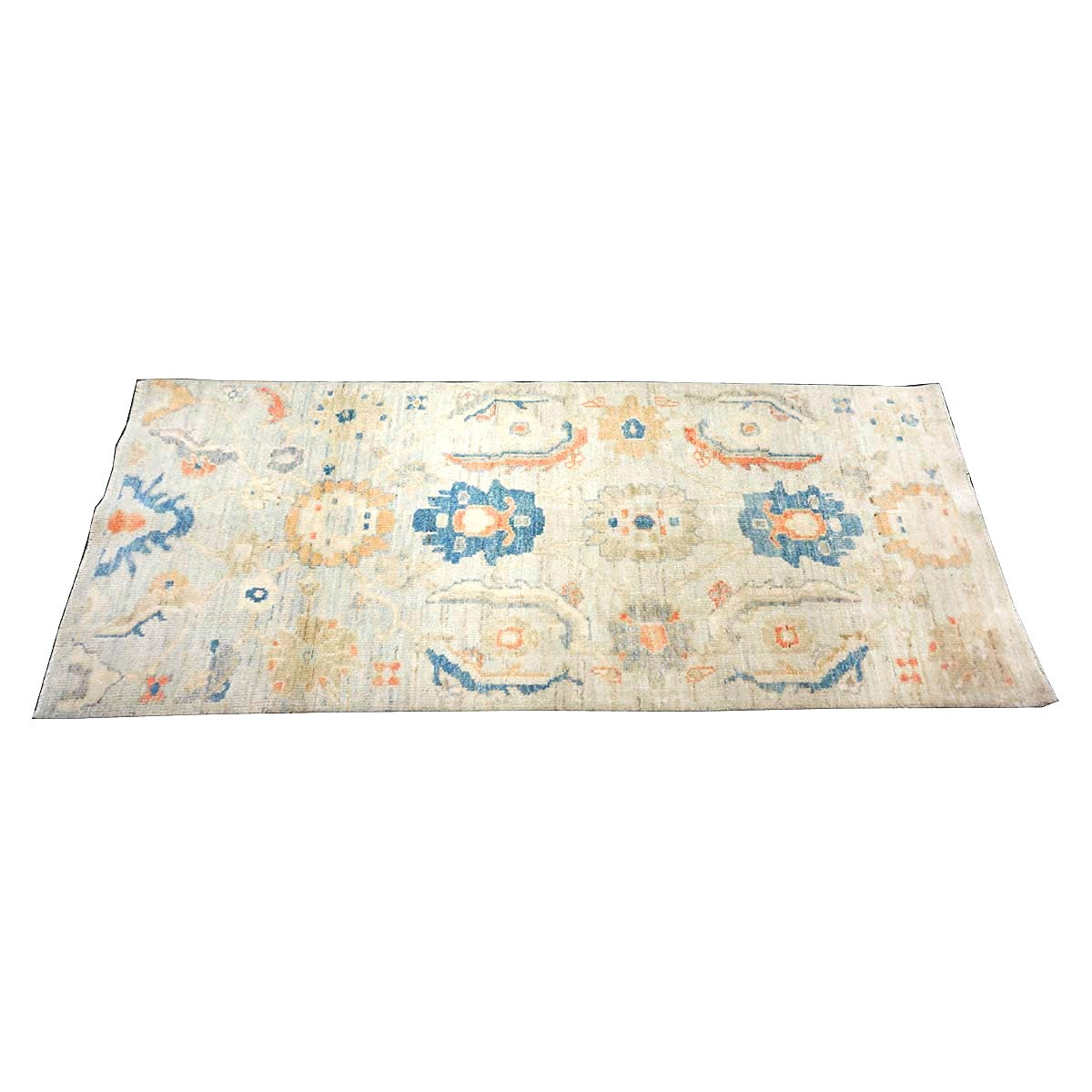 21st Century Turkish Sultanabad Wool 3x6 Tan & Light Blue Handmade Runner Rug #1144162