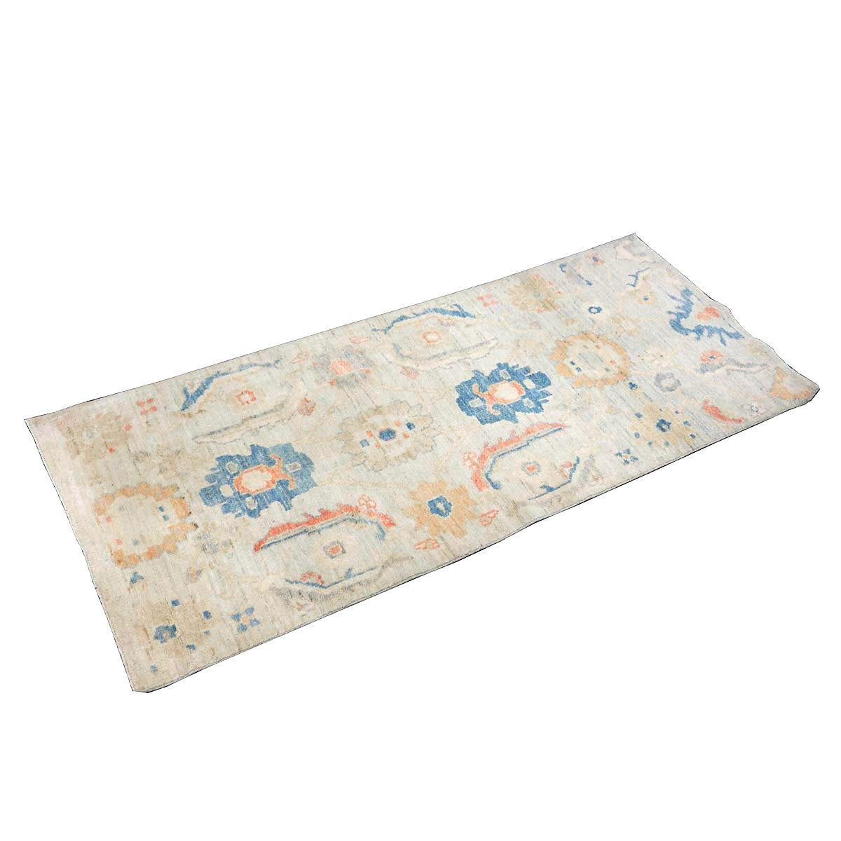 21st Century Turkish Sultanabad Wool 3x6 Tan & Light Blue Handmade Runner Rug #1144162
