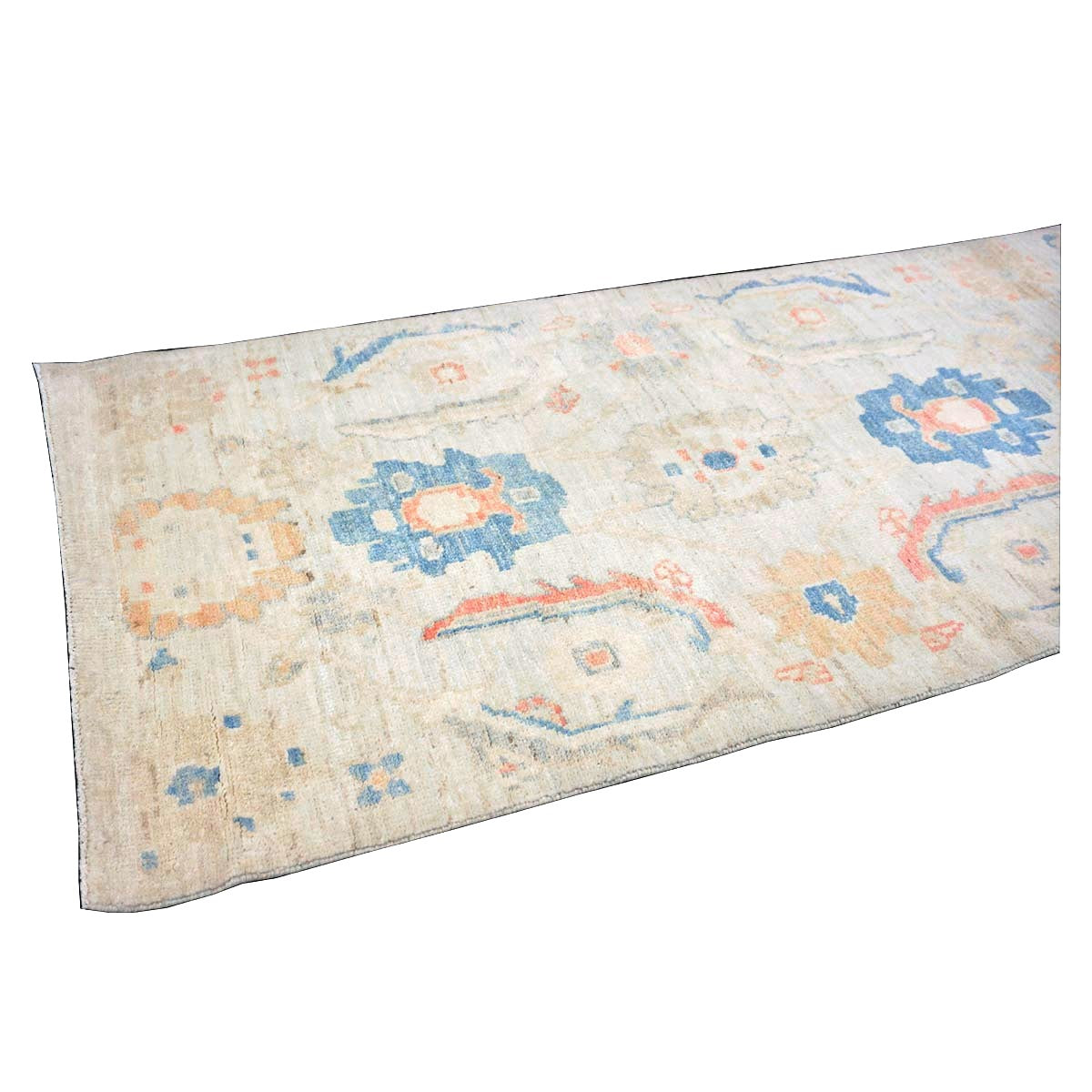 21st Century Turkish Sultanabad Wool 3x6 Tan & Light Blue Handmade Runner Rug #1144162