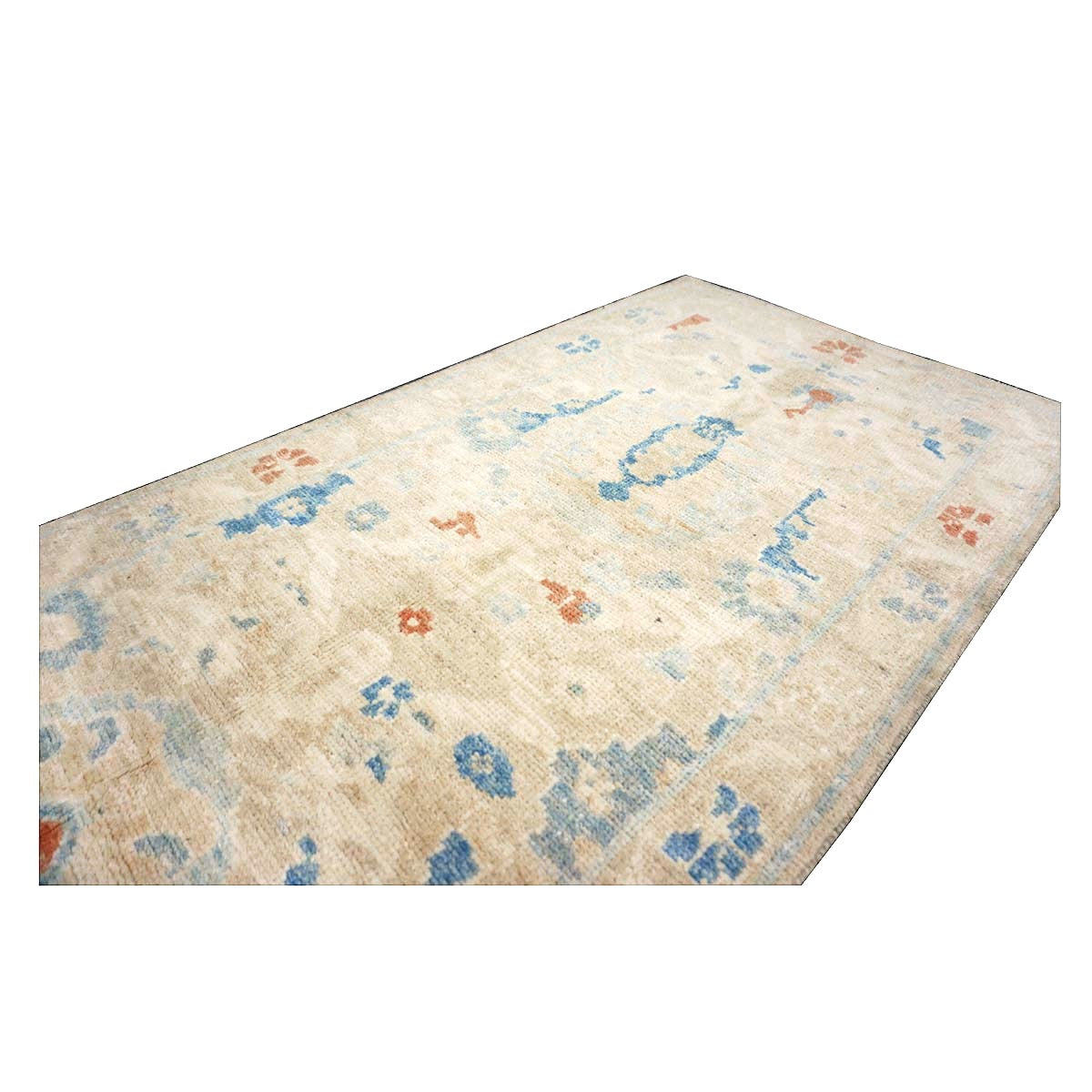 Turkish Sultanabad Wool 3x10 Tan & Blue Handmade Runner Rug #1144163