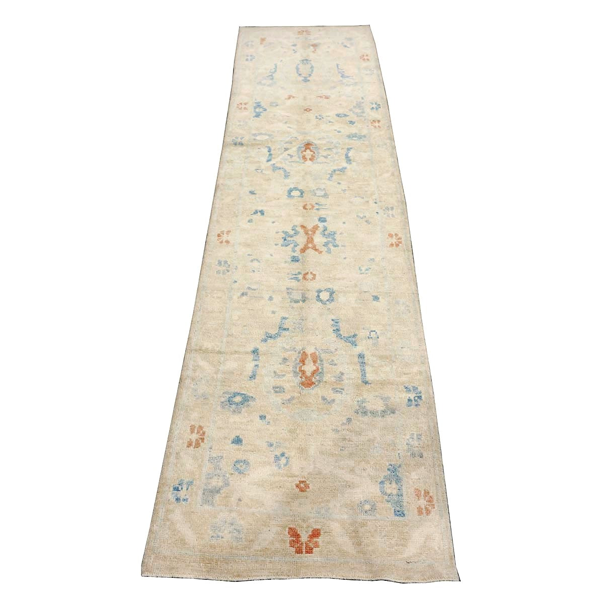 Turkish Sultanabad Wool 3x10 Tan & Blue Handmade Runner Rug #1144163
