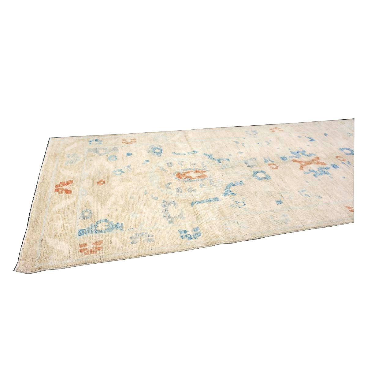 Turkish Sultanabad Wool 3x10 Tan & Blue Handmade Runner Rug #1144163