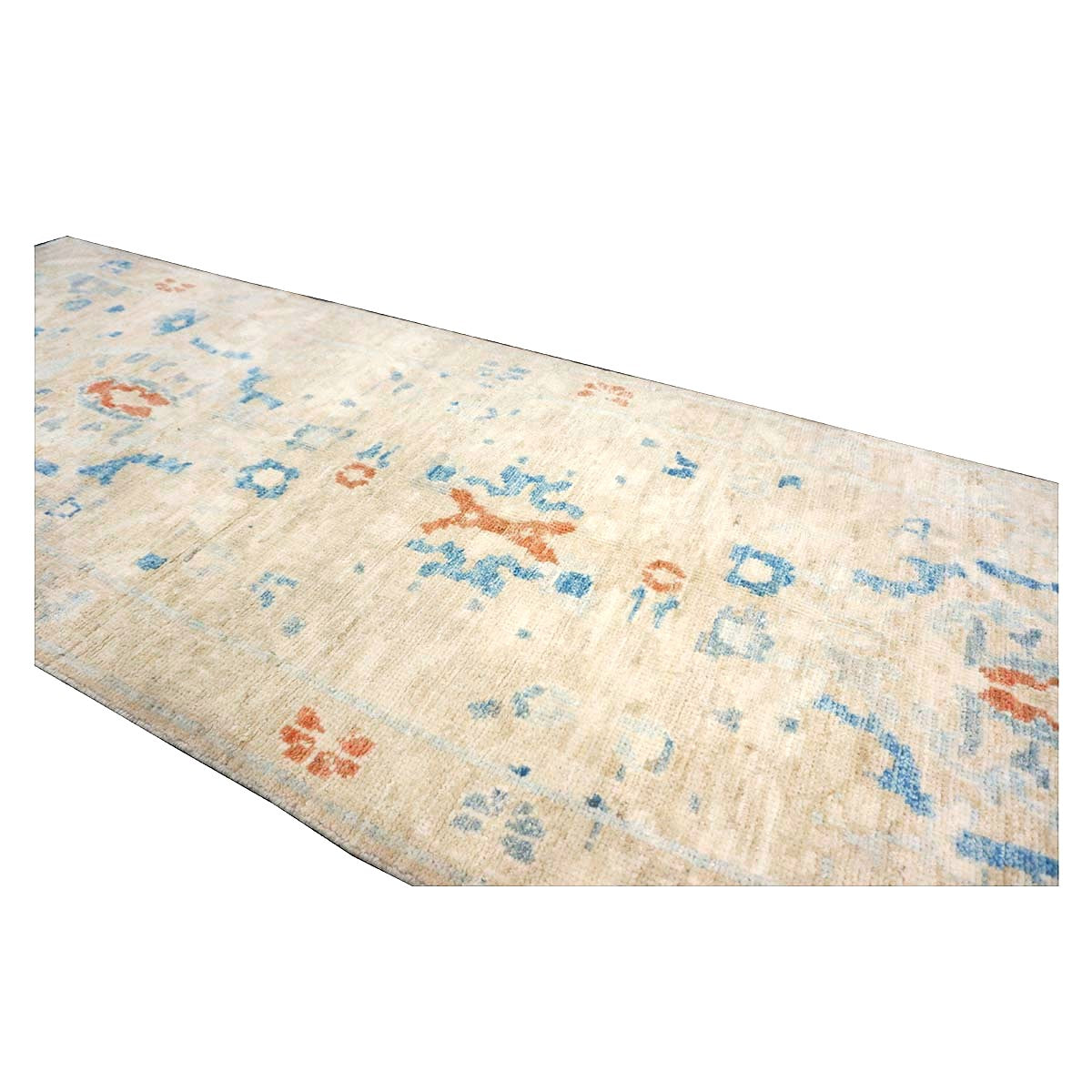 Turkish Sultanabad Wool 3x10 Tan & Blue Handmade Runner Rug #1144163