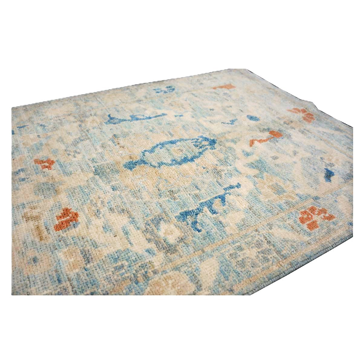 Turkish Sultanabad Wool 3x8 Tan & Light Blue Handmade Runner Rug #1144164