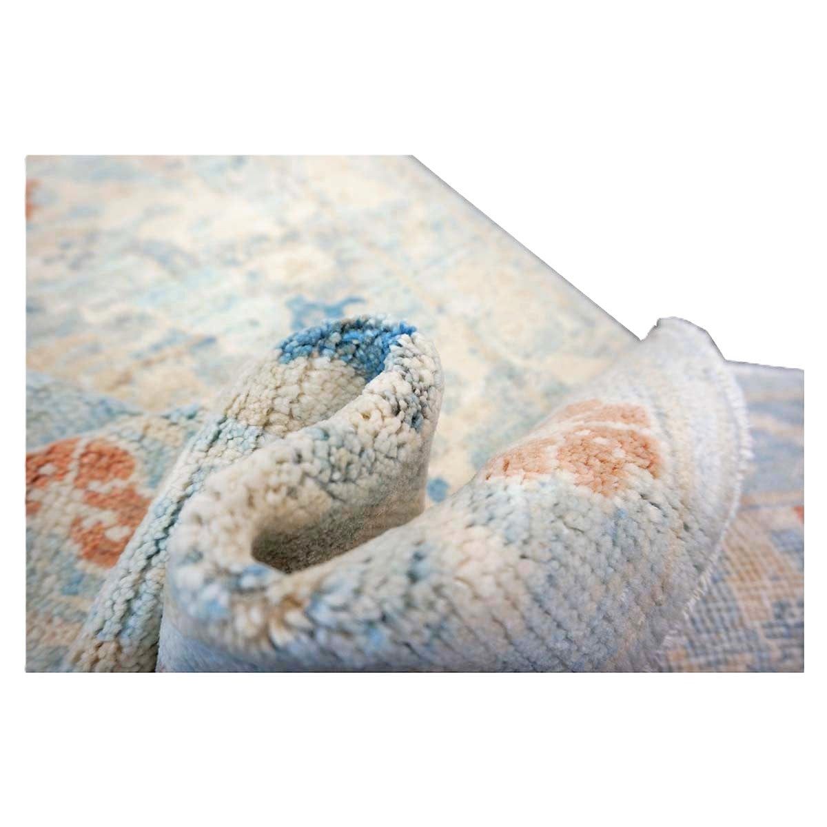 Turkish Sultanabad Wool 3x8 Tan & Light Blue Handmade Runner Rug #1144164