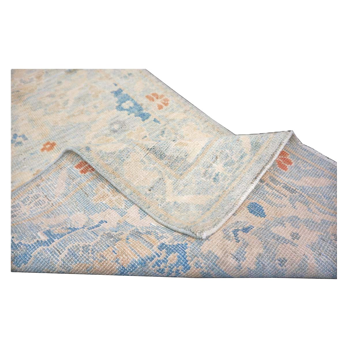 Turkish Sultanabad Wool 3x8 Tan & Light Blue Handmade Runner Rug #1144164