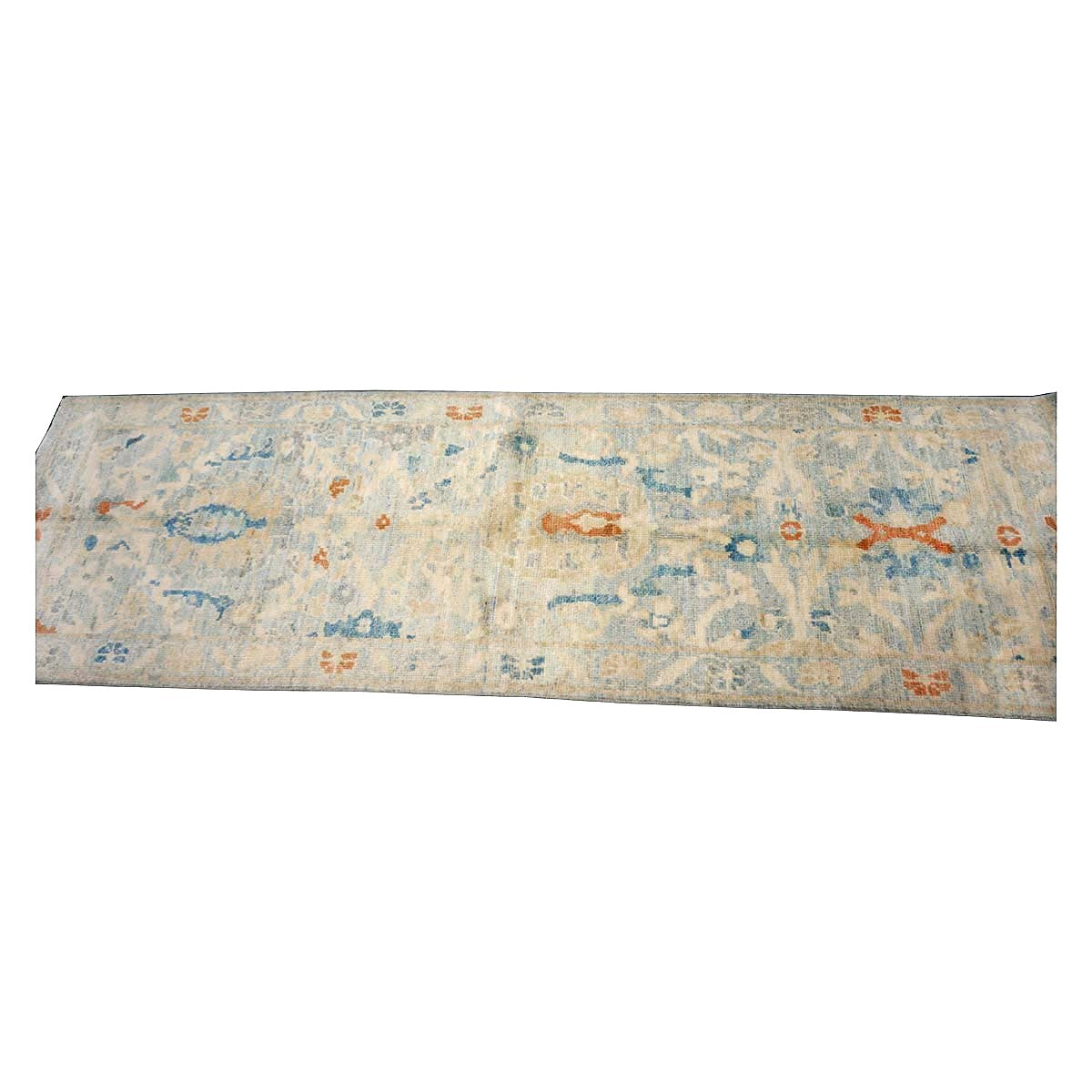Turkish Sultanabad Wool 3x8 Tan & Light Blue Handmade Runner Rug #1144164