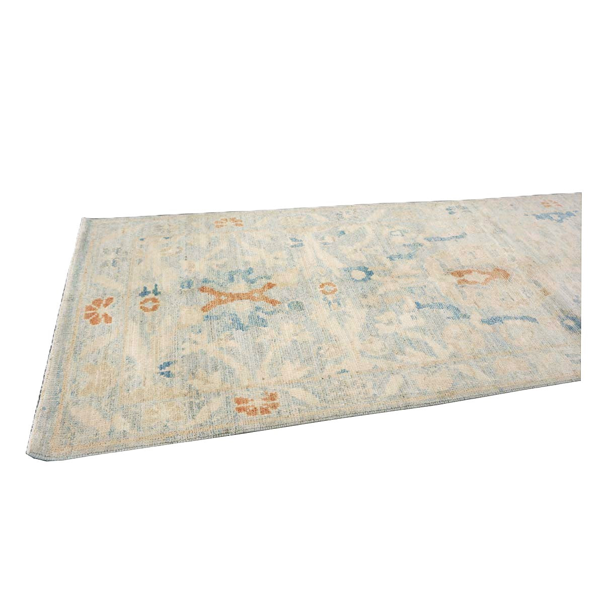 Turkish Sultanabad Wool 3x8 Tan & Light Blue Handmade Runner Rug #1144164