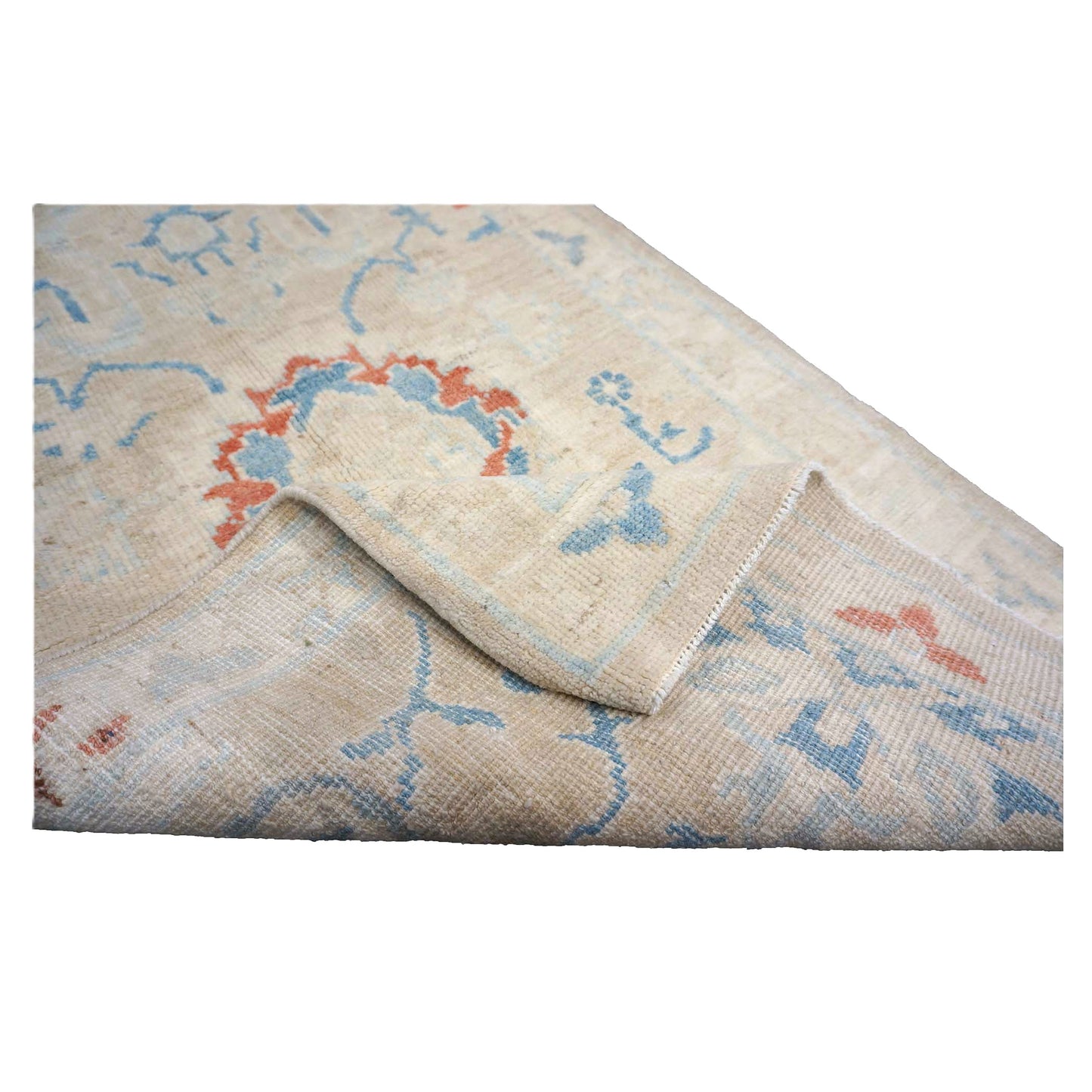 Turkish Sultanabad Wool 3x8 Tan & Light Blue Handmade Runner Rug #1144165