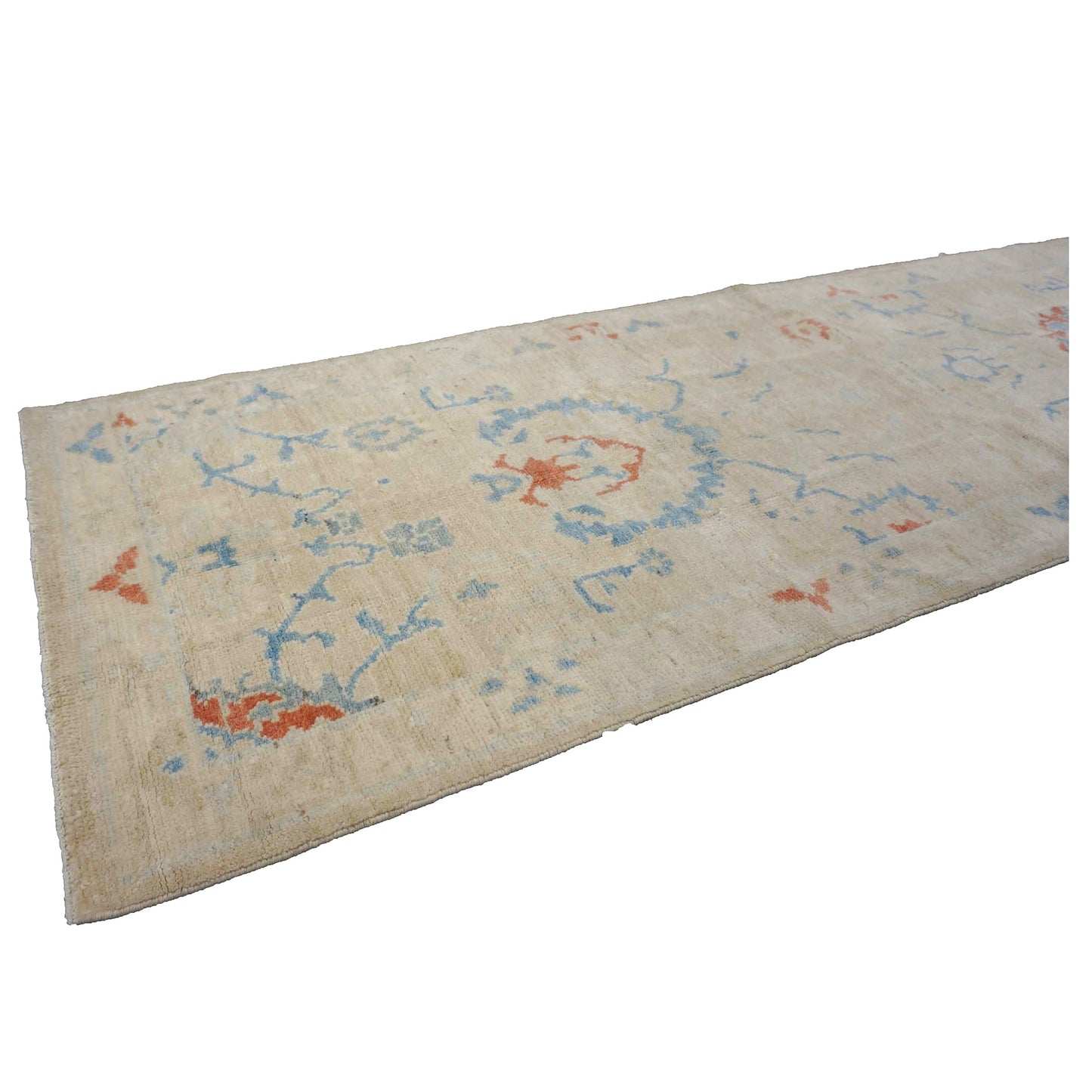 Turkish Sultanabad Wool 3x8 Tan & Light Blue Handmade Runner Rug #1144165