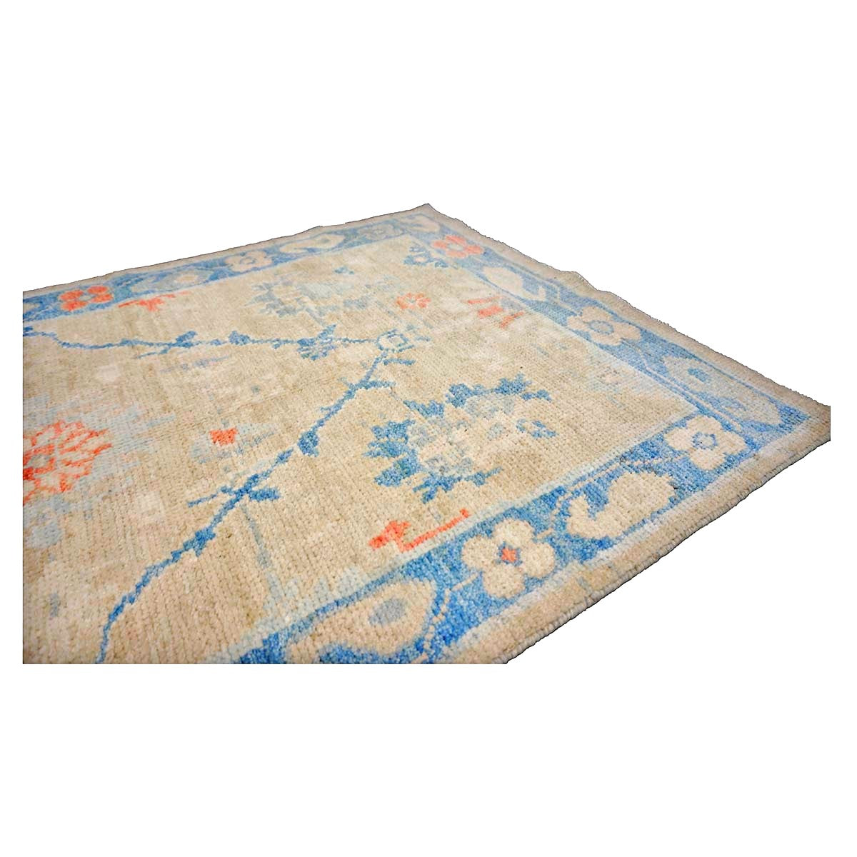Turkish Sultanabad Wool 3x13 Tan, Blue & Red Handmade Runner Rug #1144166