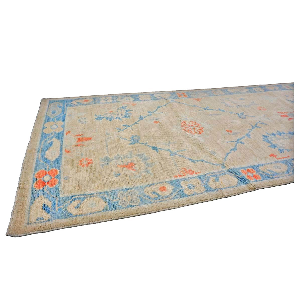 Turkish Sultanabad Wool 3x13 Tan, Blue & Red Handmade Runner Rug #1144166