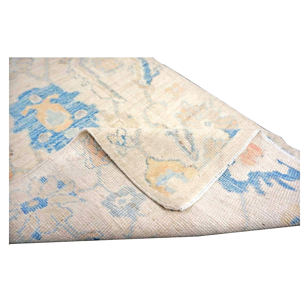 21st Century Turkish Oushak Wool 3X6 Ivory, Yellow & Blue Handmade Runner Rug #1144167