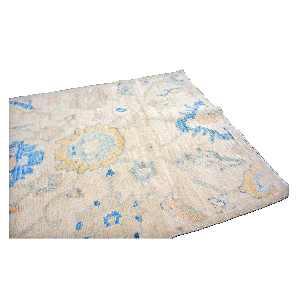 21st Century Turkish Oushak Wool 3X6 Ivory, Yellow & Blue Handmade Runner Rug #1144167