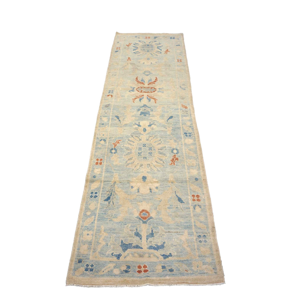 Turkish Sultanabad Wool 2x8 Light Blue & Ivory Handmade Runner Rug #1144168