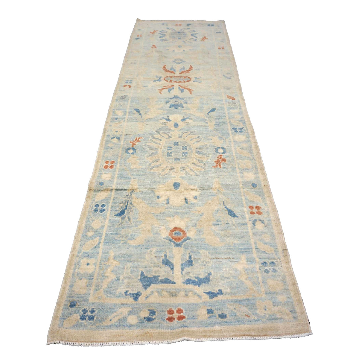 Turkish Sultanabad Wool 2x8 Light Blue & Ivory Handmade Runner Rug #1144168