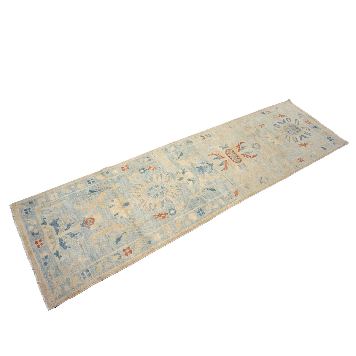 Turkish Sultanabad Wool 2x8 Light Blue & Ivory Handmade Runner Rug #1144168