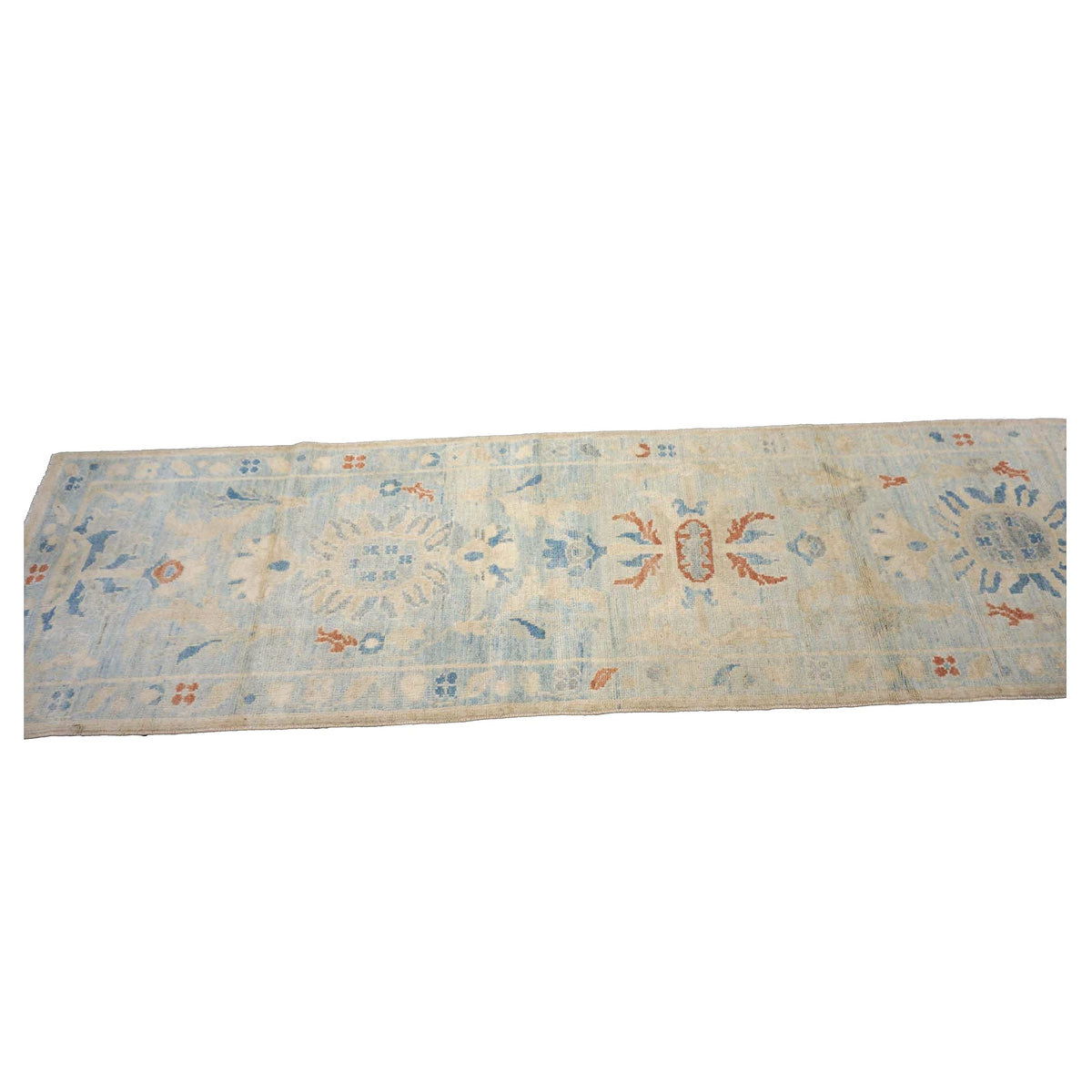 Turkish Sultanabad Wool 2x8 Light Blue & Ivory Handmade Runner Rug #1144168