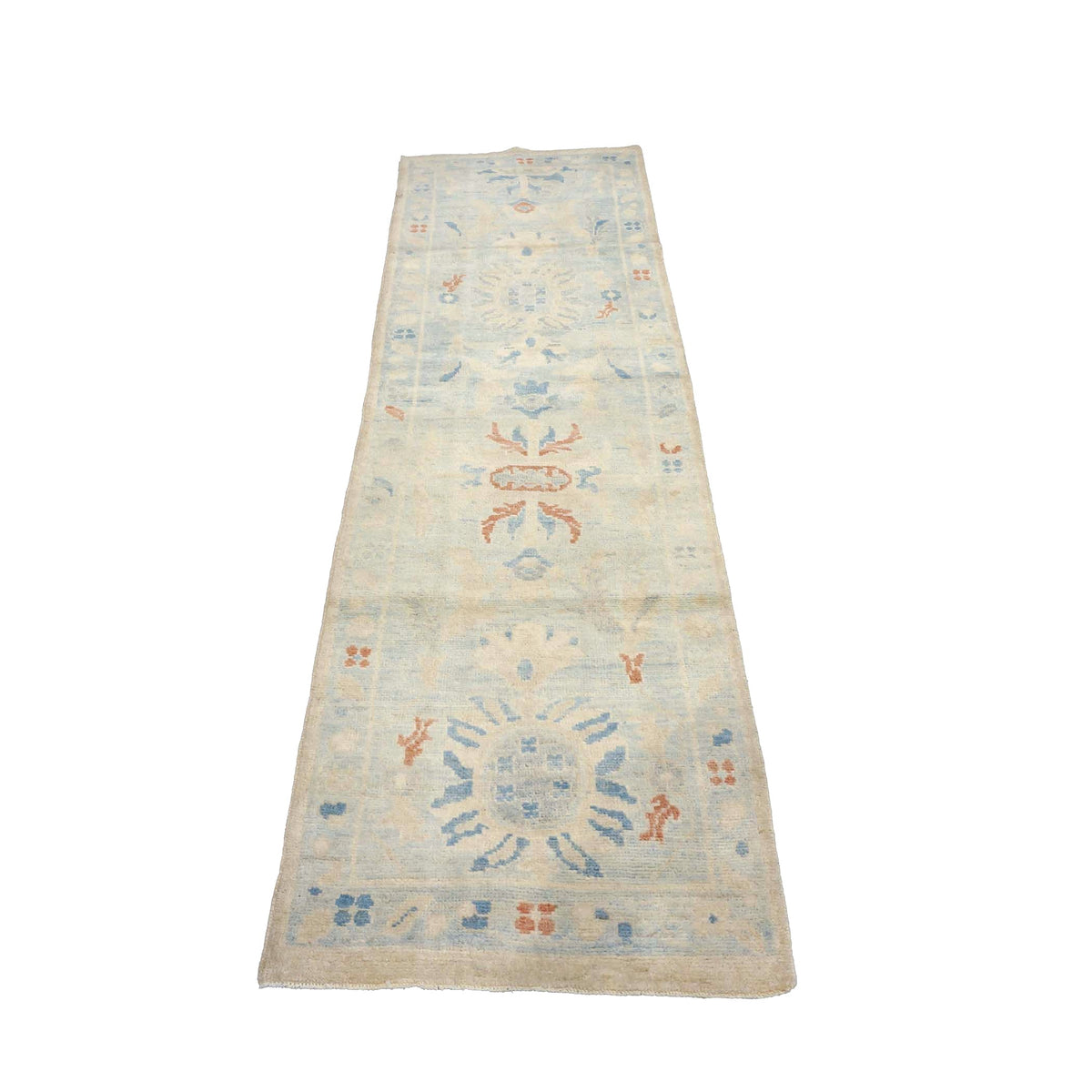 Turkish Sultanabad Wool 2x8 Light Blue & Ivory Handmade Runner Rug #1144168
