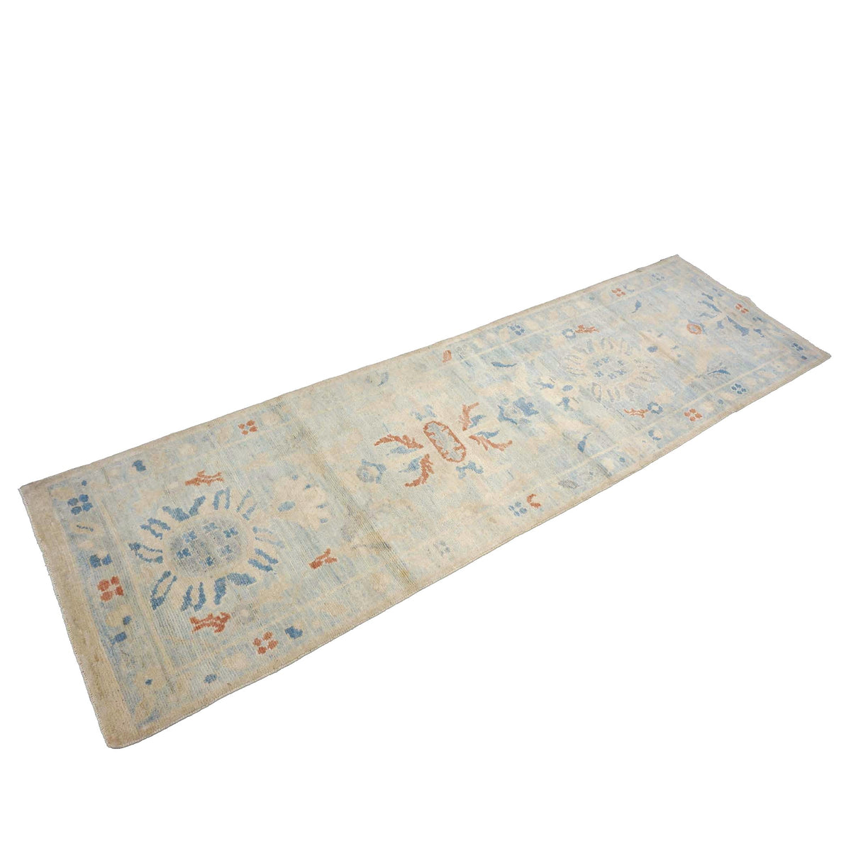 Turkish Sultanabad Wool 2x8 Light Blue & Ivory Handmade Runner Rug #1144168
