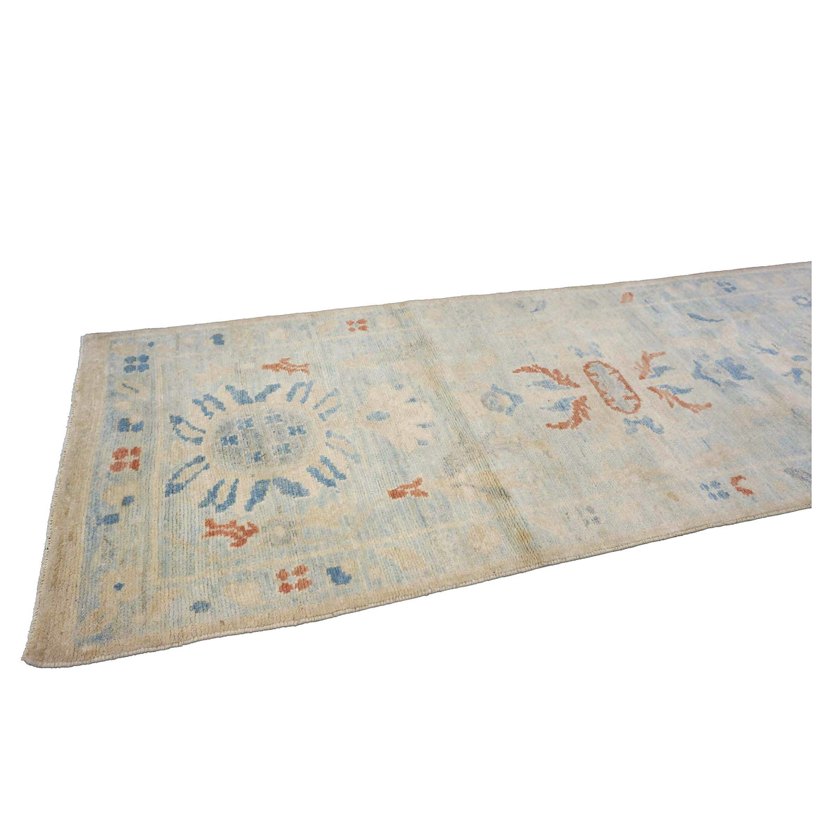 Turkish Sultanabad Wool 2x8 Light Blue & Ivory Handmade Runner Rug #1144168