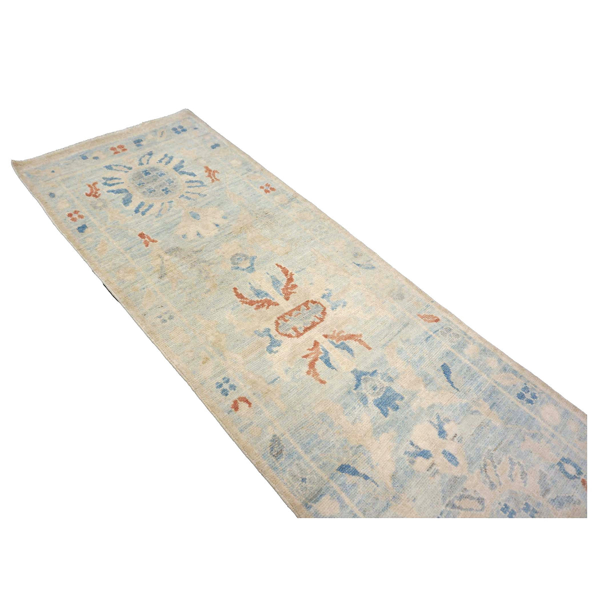 Turkish Sultanabad Wool 2x8 Light Blue & Ivory Handmade Runner Rug #1144168