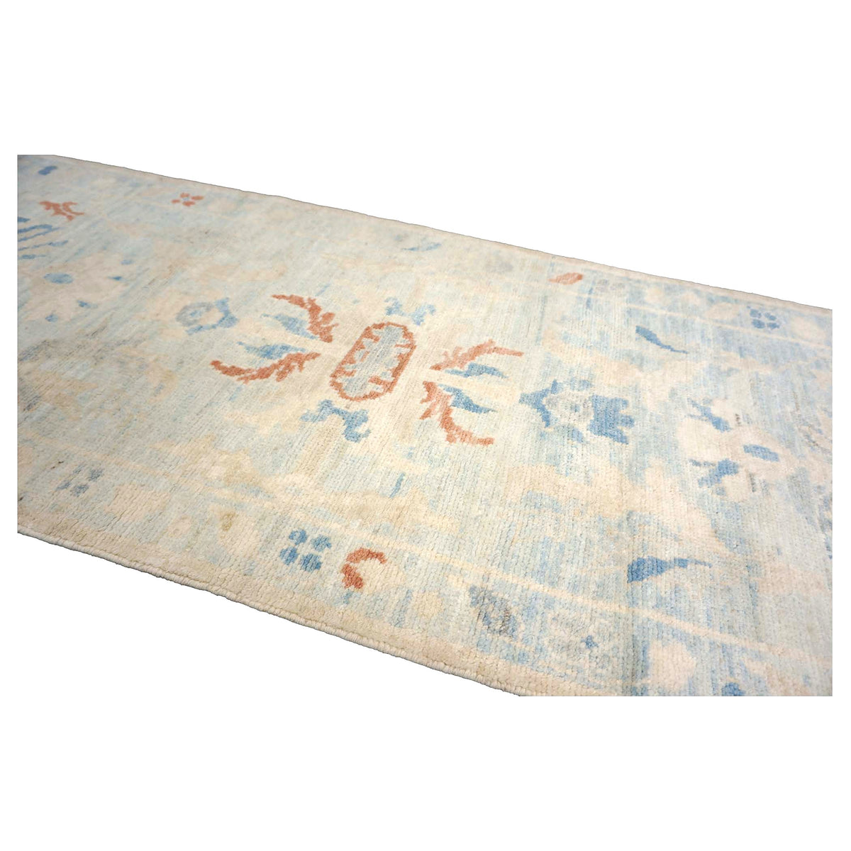 Turkish Sultanabad Wool 2x8 Light Blue & Ivory Handmade Runner Rug #1144168
