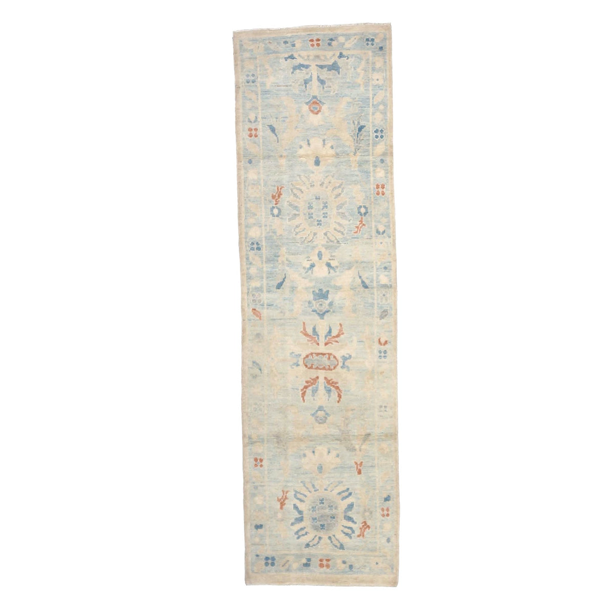 Turkish Sultanabad Wool 2x8 Light Blue & Ivory Handmade Runner Rug #1144168