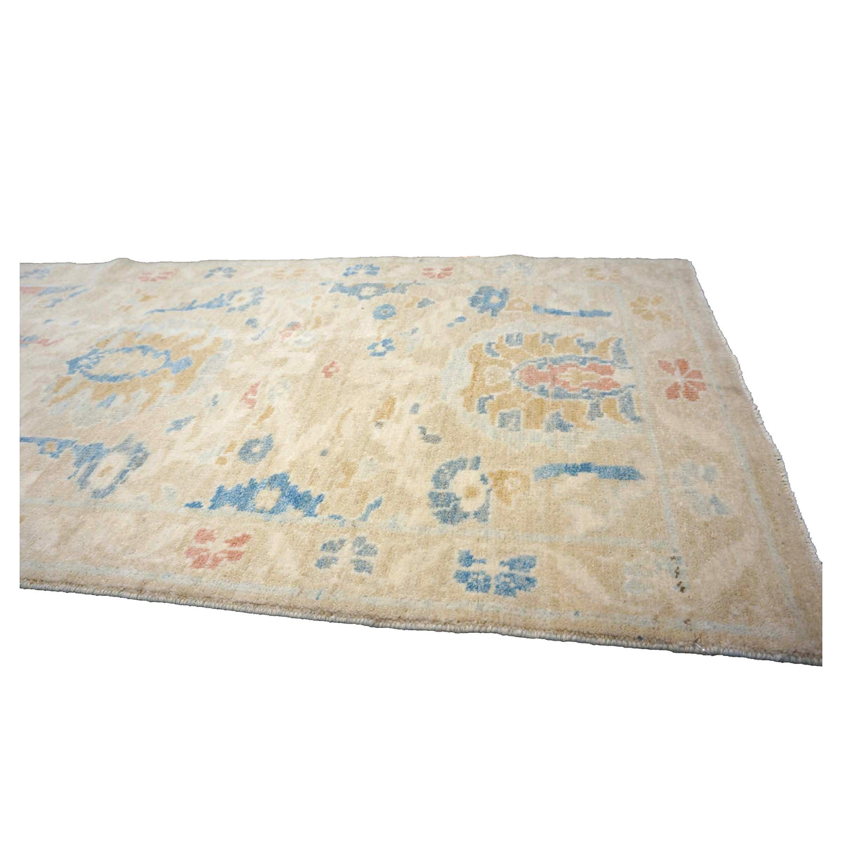 Turkish Sultanabad Wool 3x14 Tan & Light Blue Handmade Runner Rug #1144169