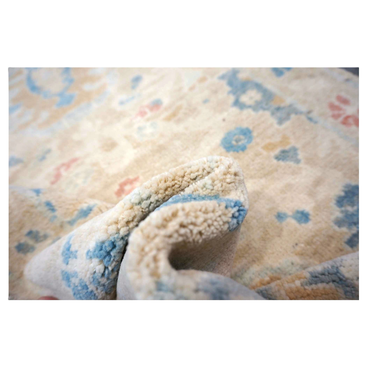Turkish Sultanabad Wool 3x14 Tan & Light Blue Handmade Runner Rug #1144169