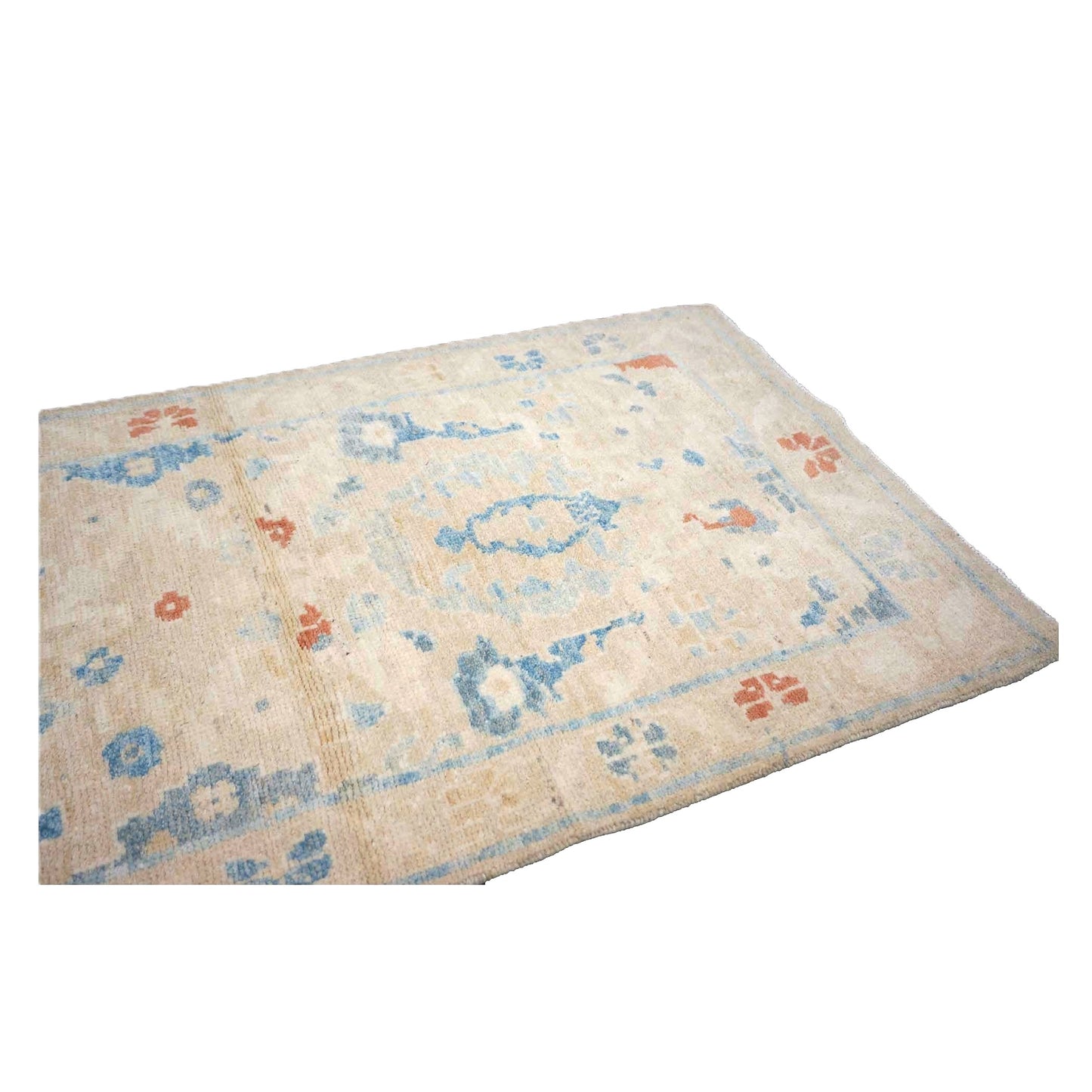 Turkish Sultanabad Wool 3x8 Tan & Light Blue Handmade Runner Rug #1144172