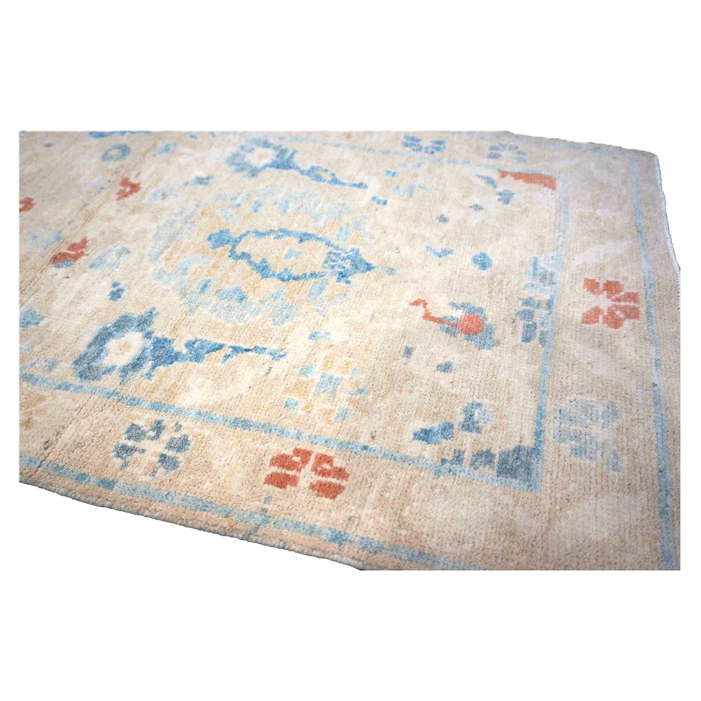 Turkish Sultanabad Wool 3x8 Tan & Light Blue Handmade Runner Rug #1144172