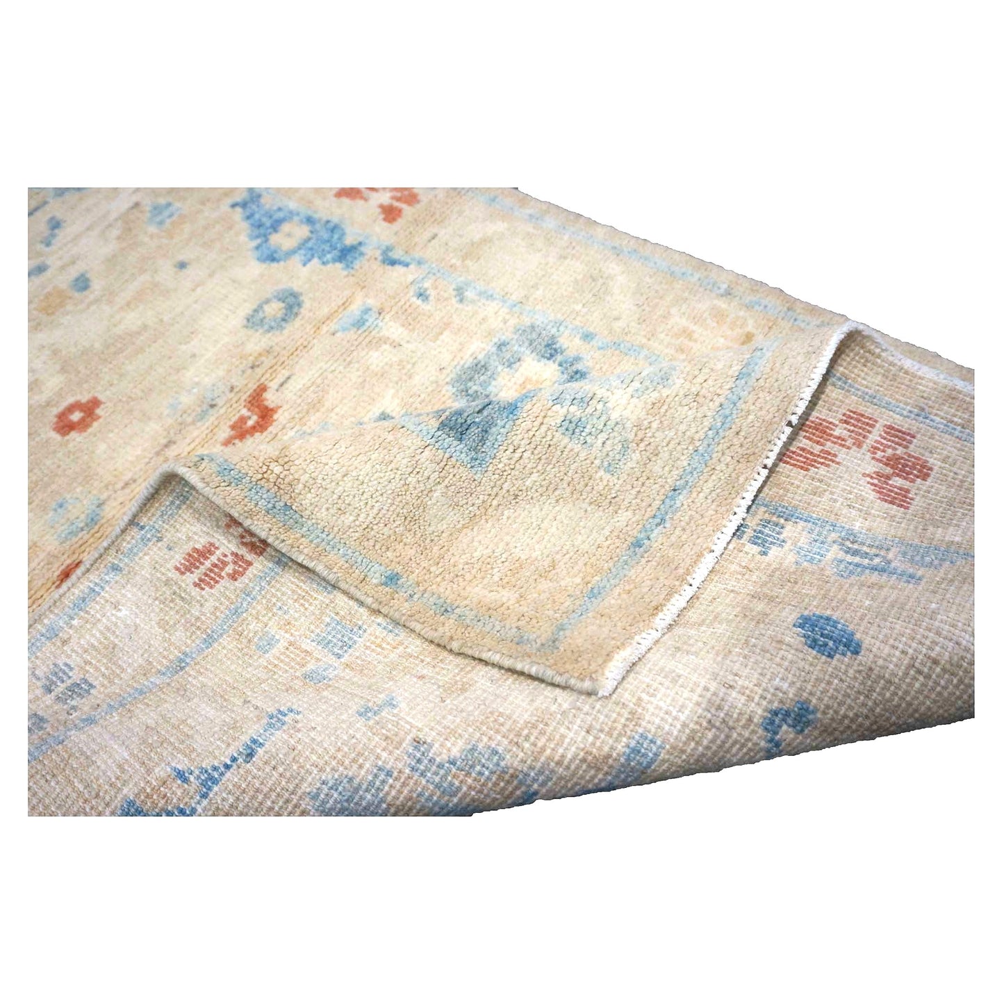 Turkish Sultanabad Wool 3x8 Tan & Light Blue Handmade Runner Rug #1144172