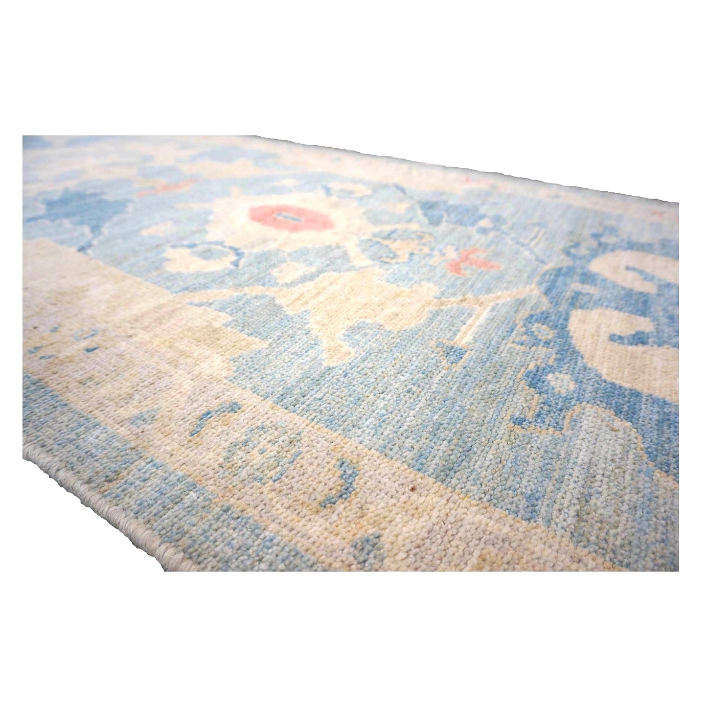 Turkish Sultanabad Wool 3x26 Tan & Light Blue Handmade Runner Rug #1144183
