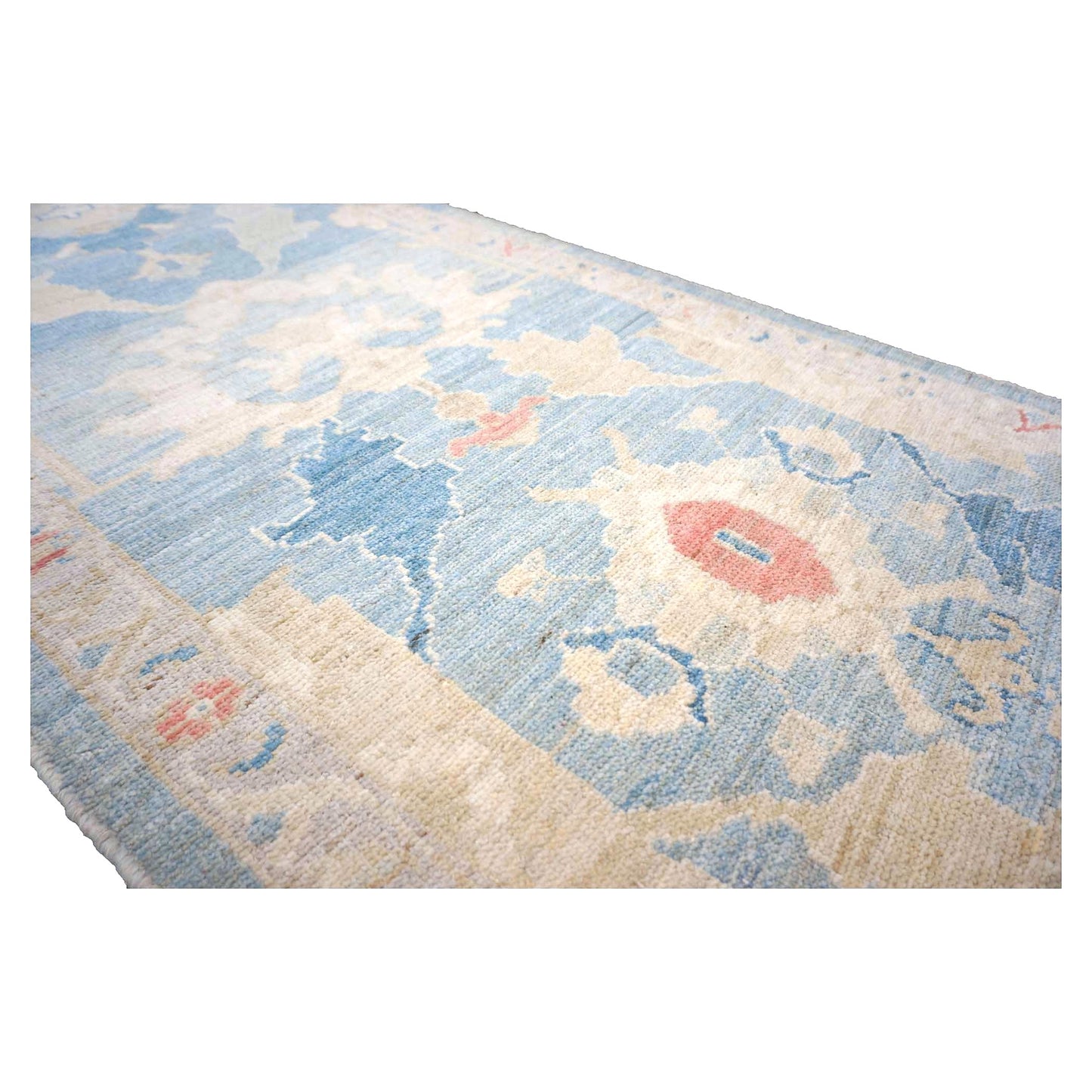 Turkish Sultanabad Wool 3x26 Tan & Light Blue Handmade Runner Rug #1144183