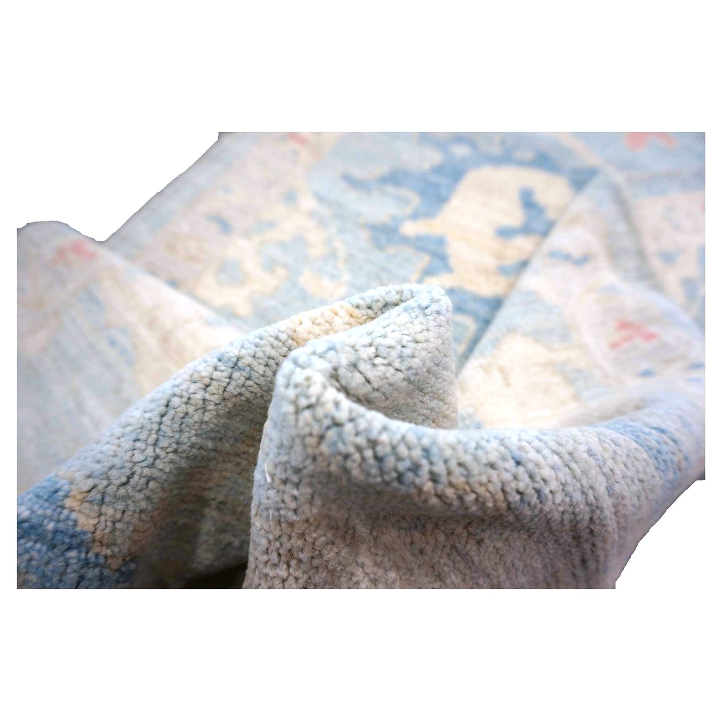 Turkish Sultanabad Wool 3x26 Tan & Light Blue Handmade Runner Rug #1144183