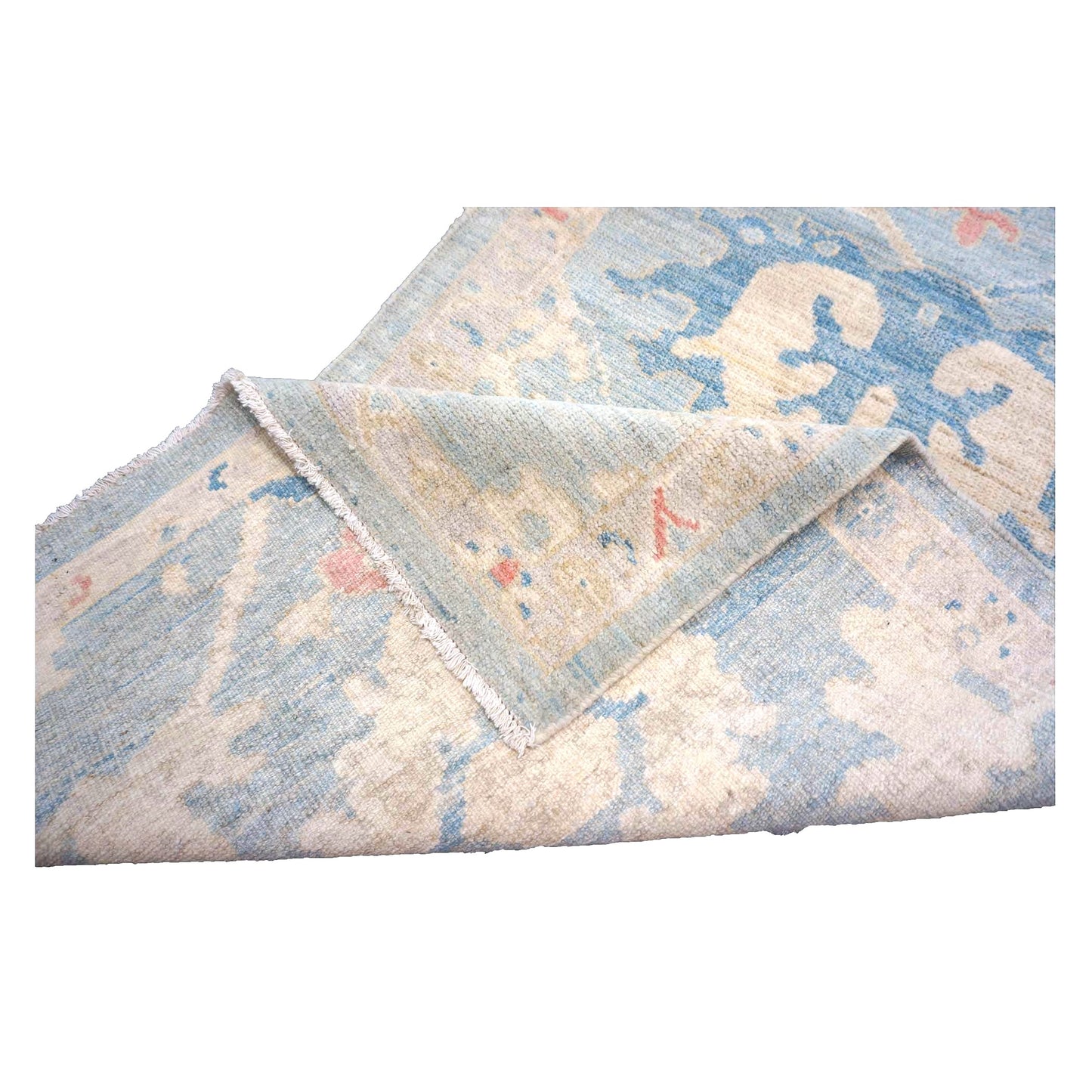Turkish Sultanabad Wool 3x26 Tan & Light Blue Handmade Runner Rug #1144183