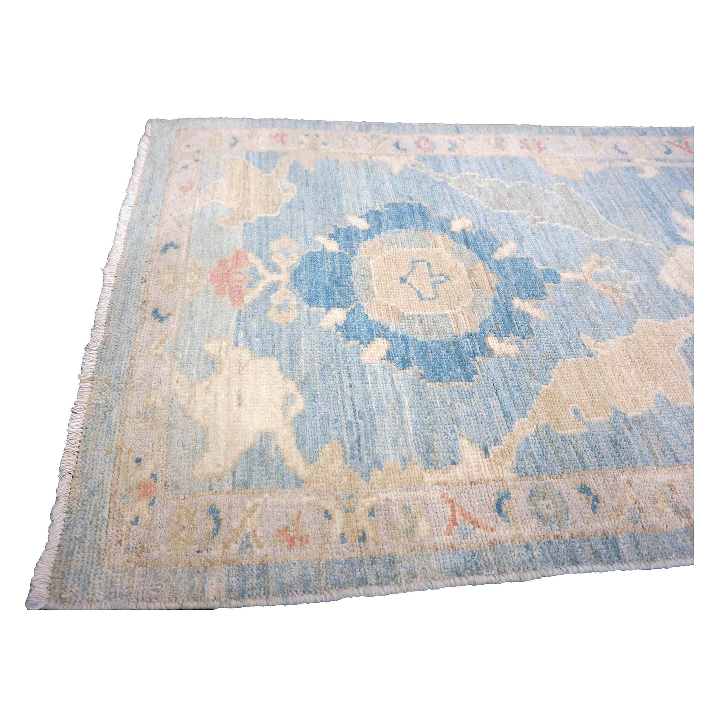 Turkish Sultanabad Wool 3x26 Tan & Light Blue Handmade Runner Rug #1144183