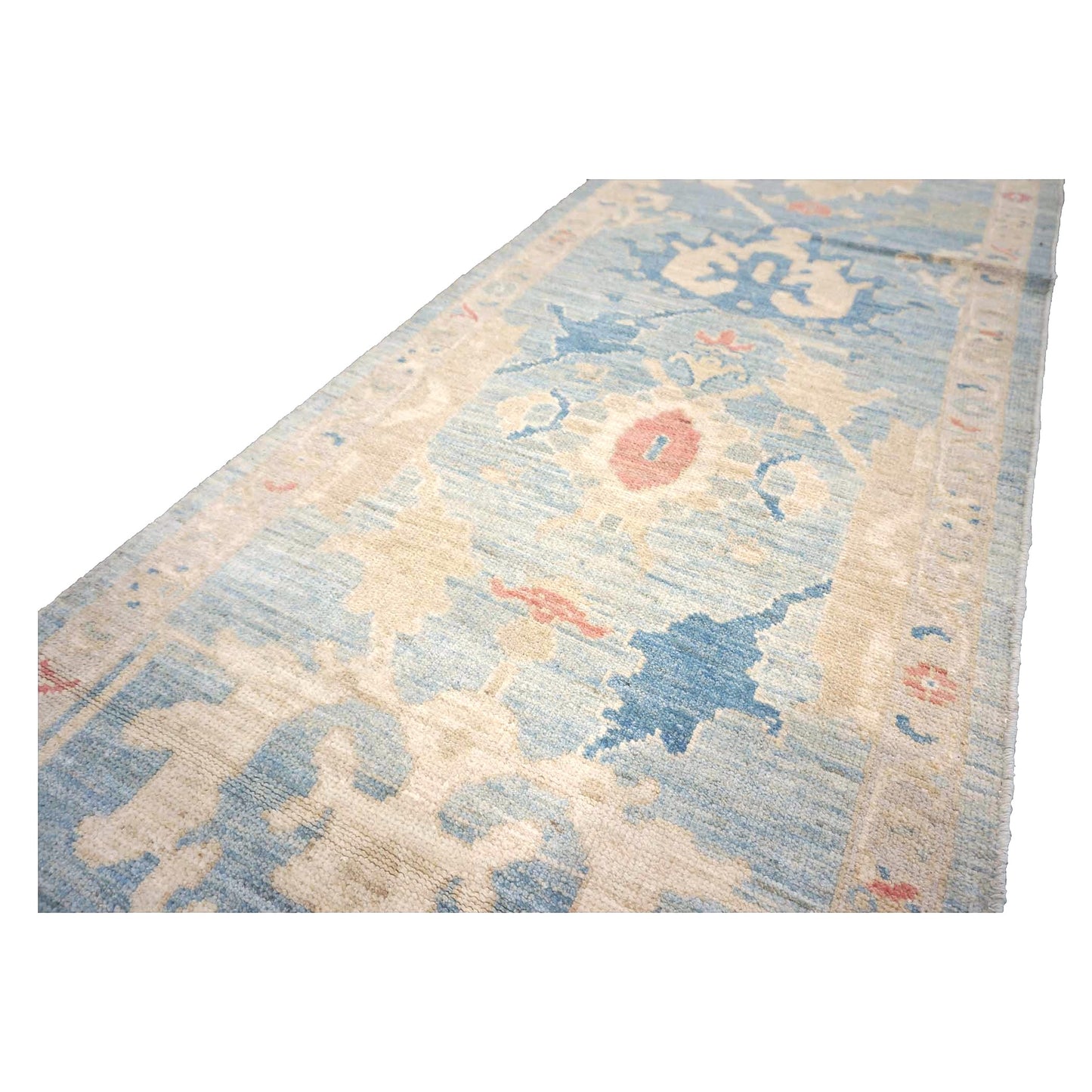 Turkish Sultanabad Wool 3x26 Tan & Light Blue Handmade Runner Rug #1144183