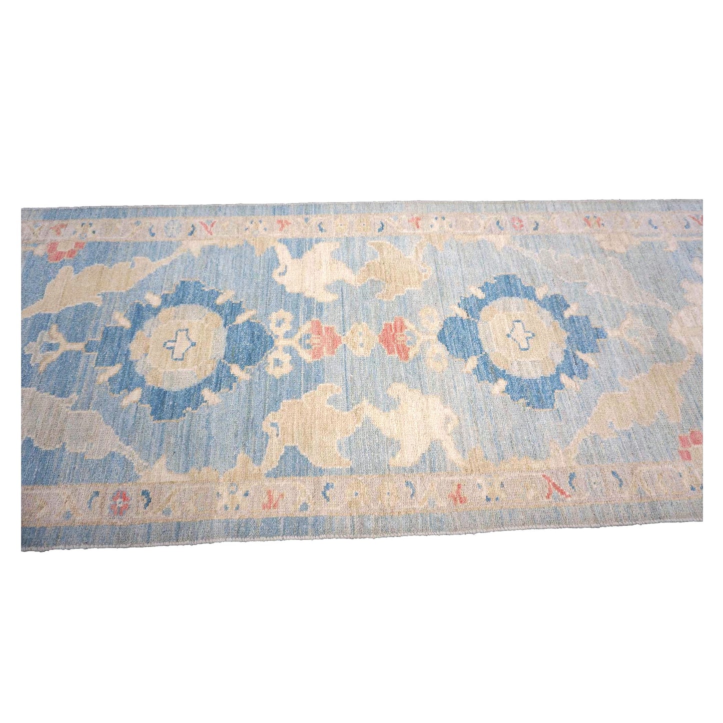 Turkish Sultanabad Wool 3x27 Tan & Light Blue Handmade Runner Rug #1144184