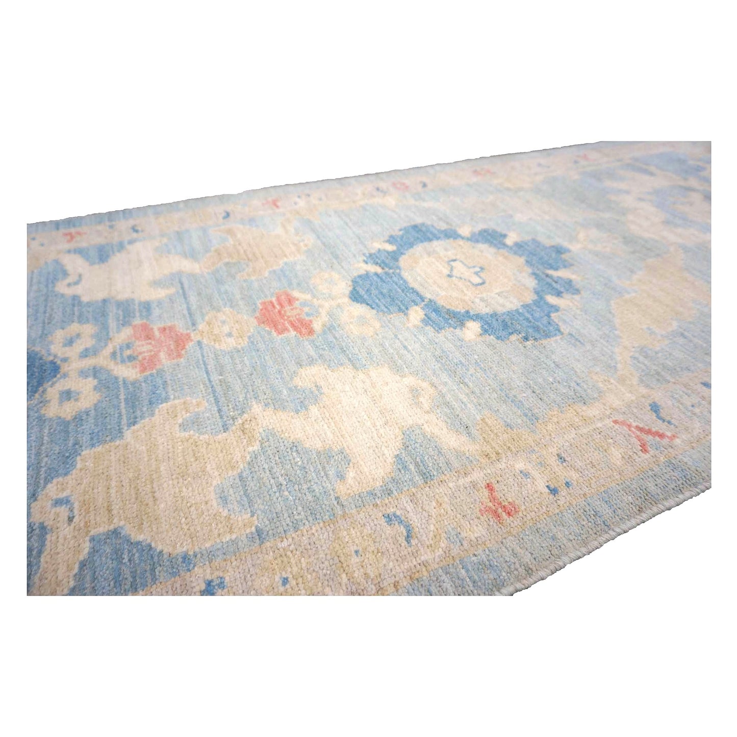 Turkish Sultanabad Wool 3x27 Tan & Light Blue Handmade Runner Rug #1144184