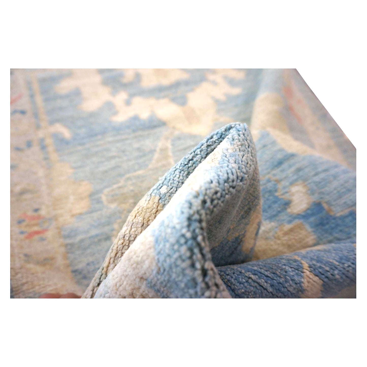 Turkish Sultanabad Wool 3x27 Tan & Light Blue Handmade Runner Rug #1144184
