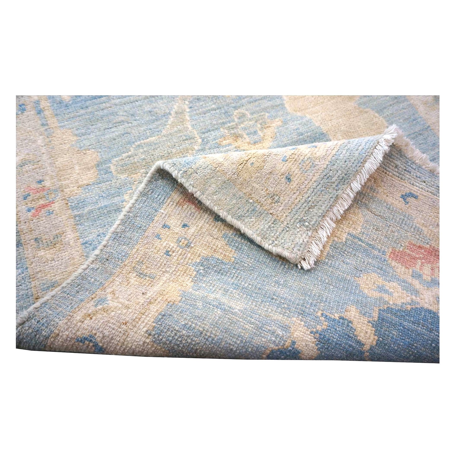 Turkish Sultanabad Wool 3x27 Tan & Light Blue Handmade Runner Rug #1144184