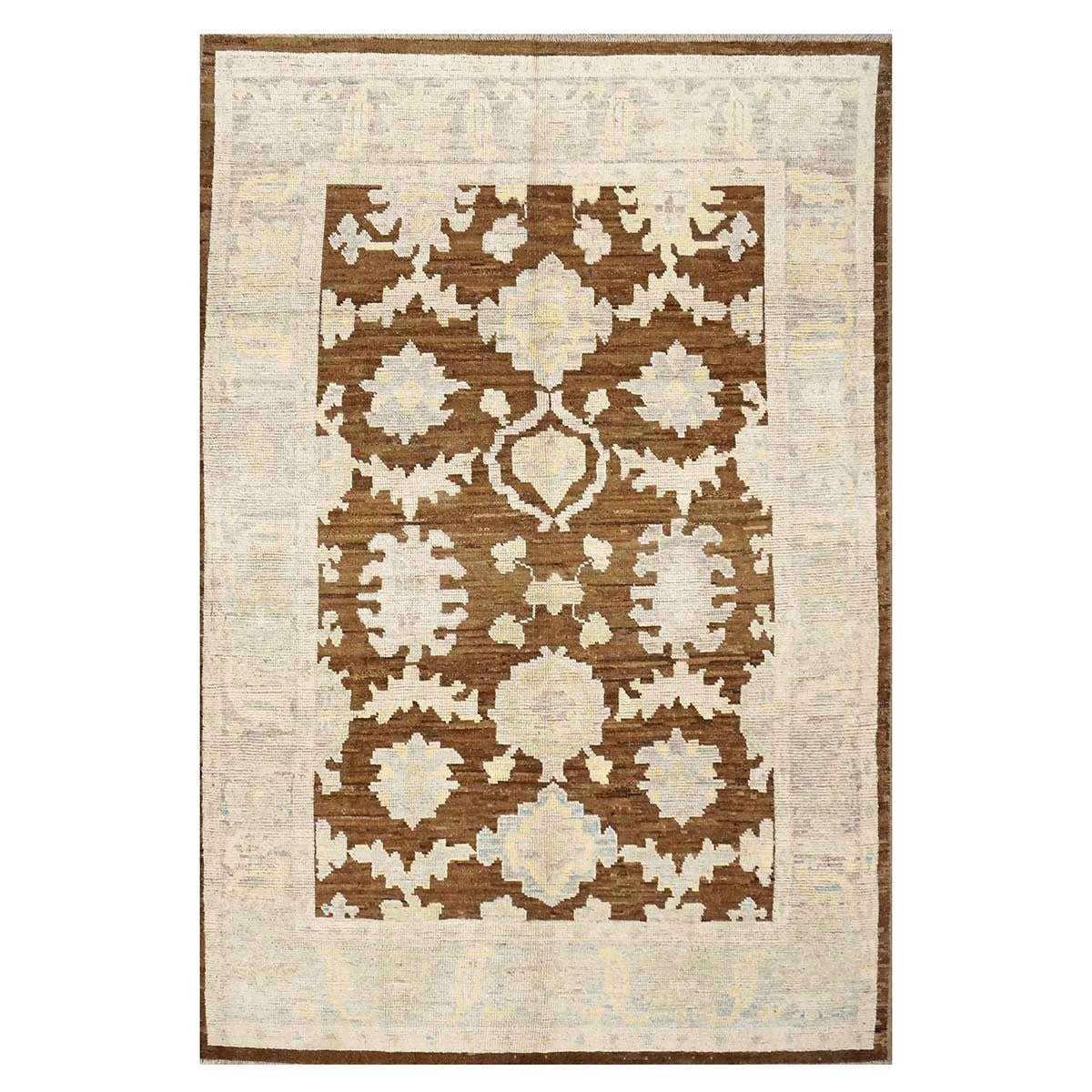21st Century Turkish Oushak Wool 7x10 Ivory & Brown Handmade Area Rug #1144189