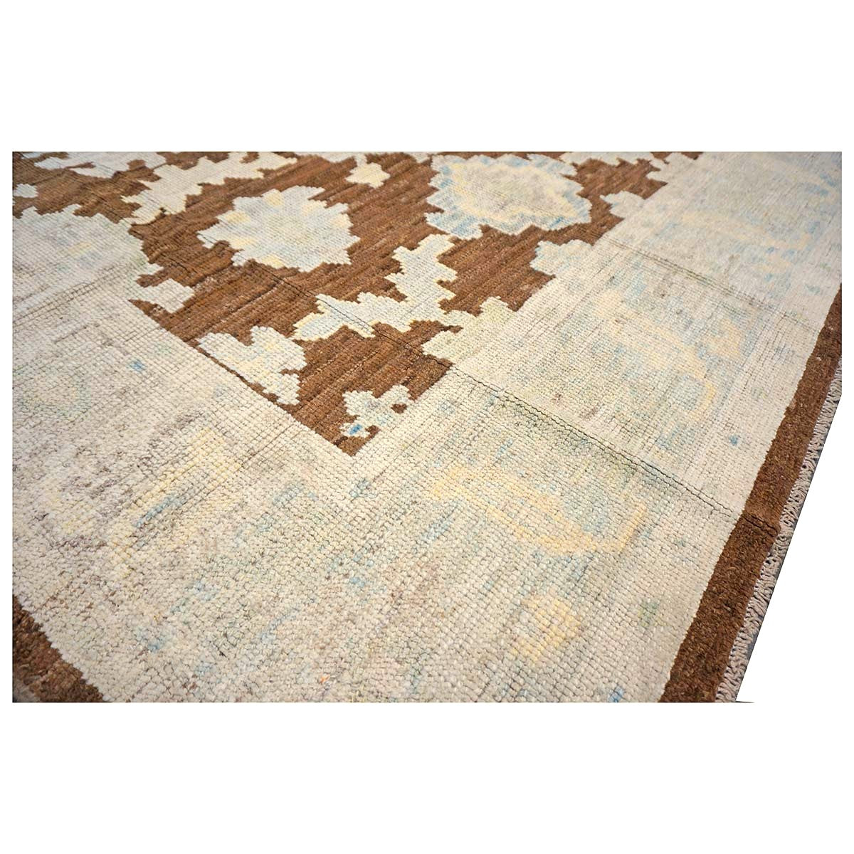 21st Century Turkish Oushak Wool 7x10 Ivory & Brown Handmade Area Rug #1144189