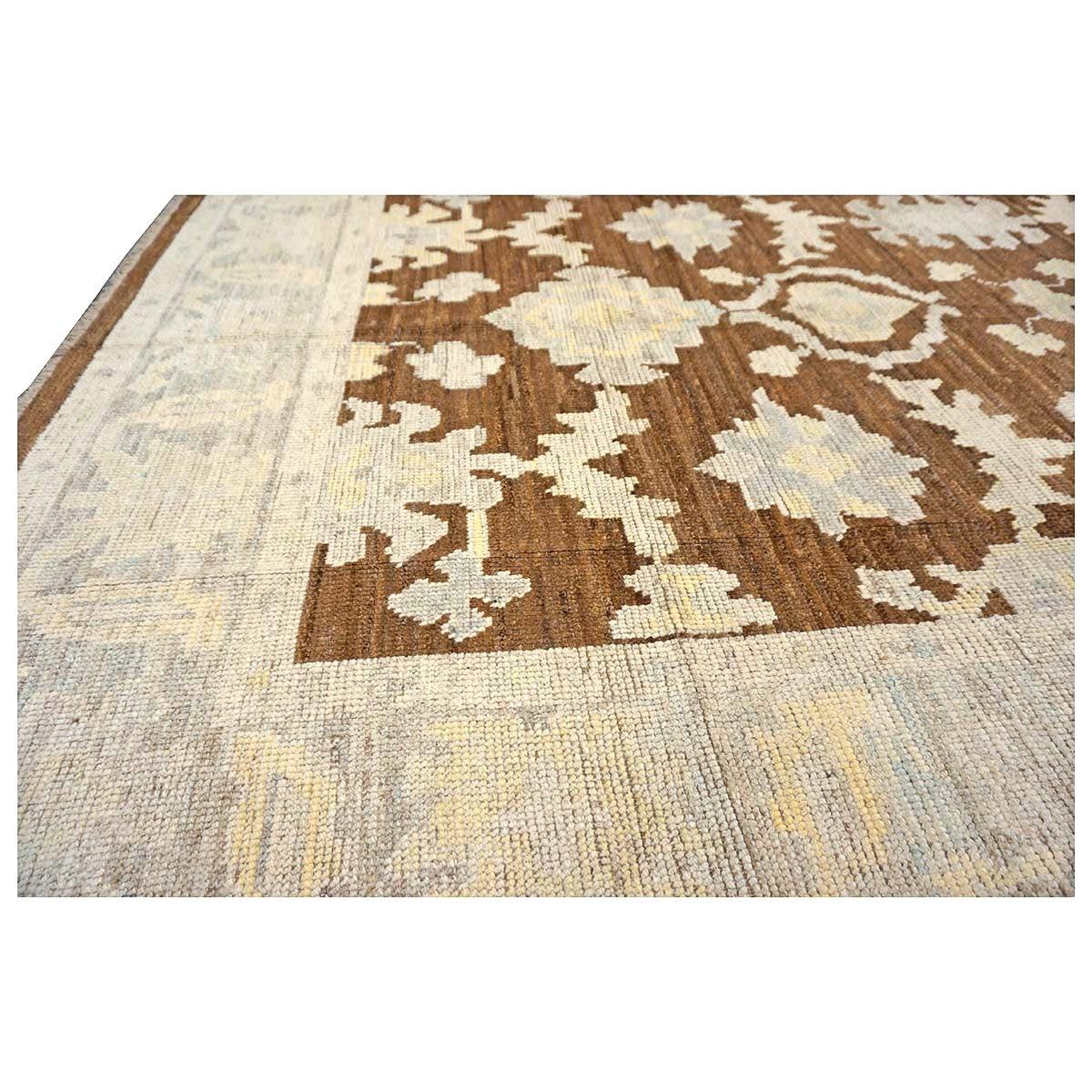 21st Century Turkish Oushak Wool 7x10 Ivory & Brown Handmade Area Rug #1144189