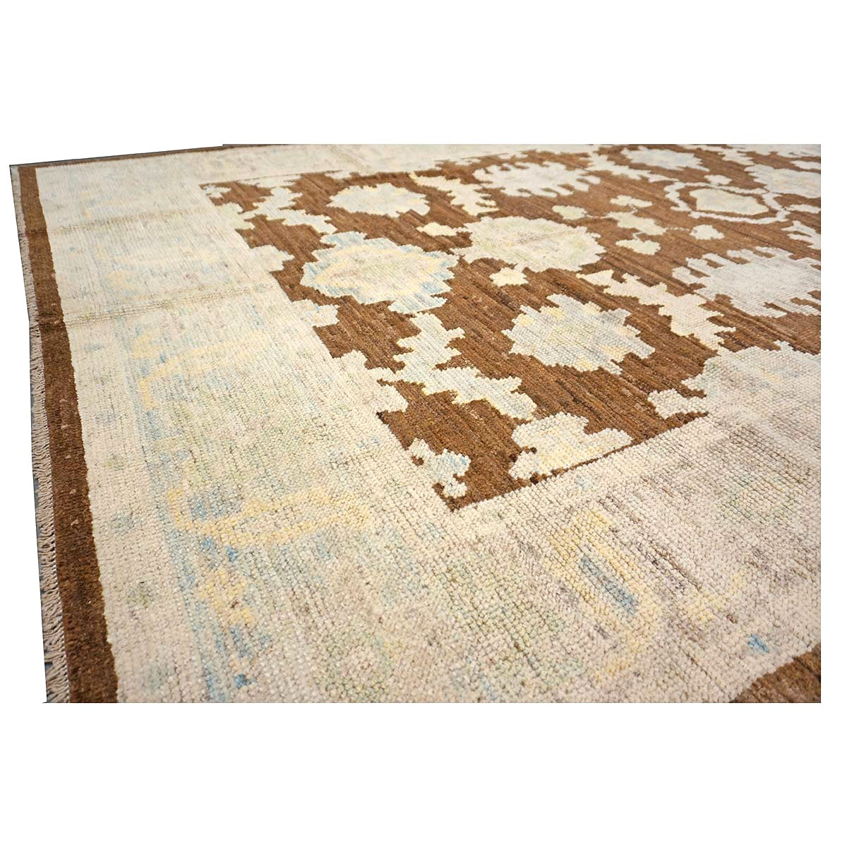 21st Century Turkish Oushak Wool 7x10 Ivory & Brown Handmade Area Rug #1144189